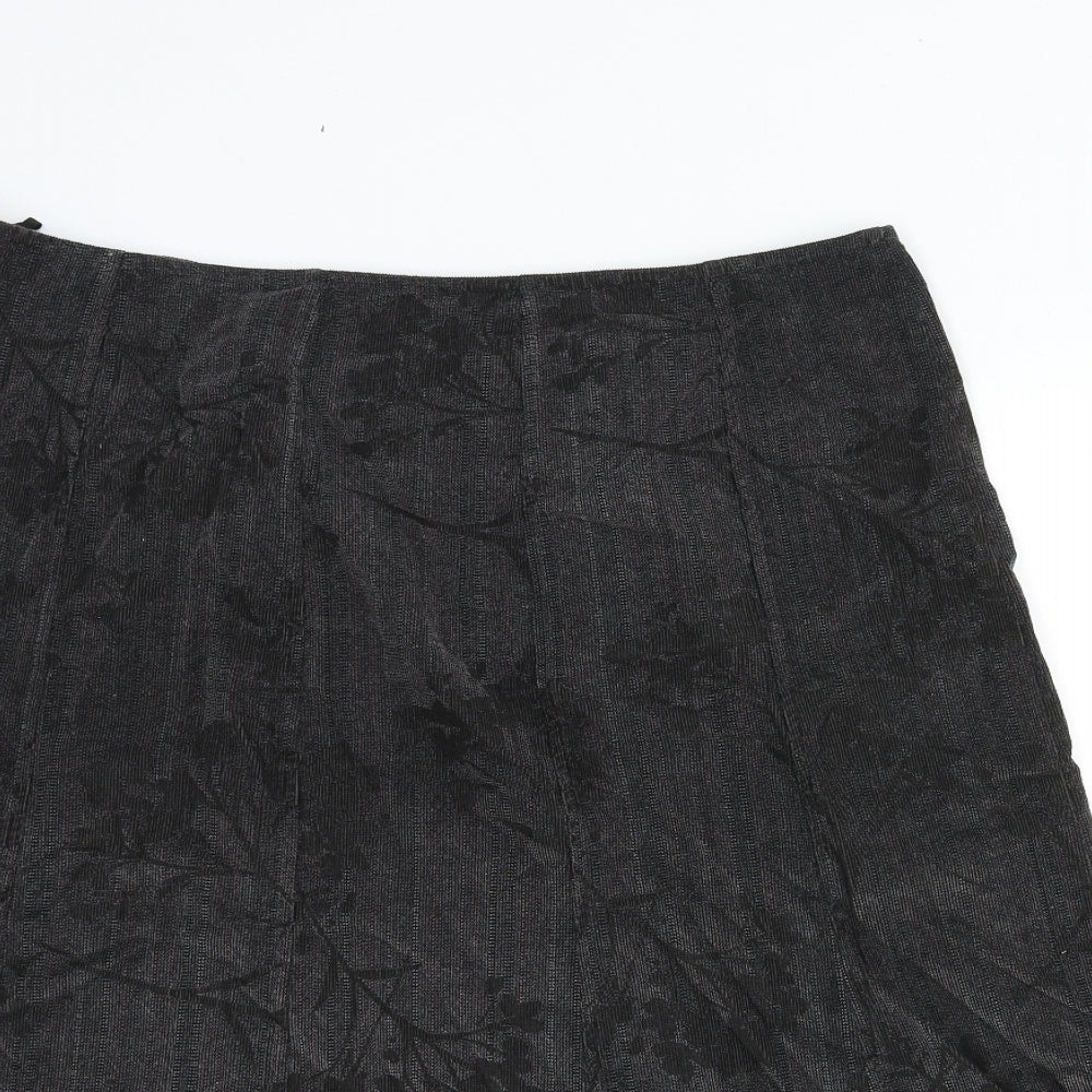 Garfield & Marks Womens Black Floral Cotton A-Line Skirt Size 18 Zip