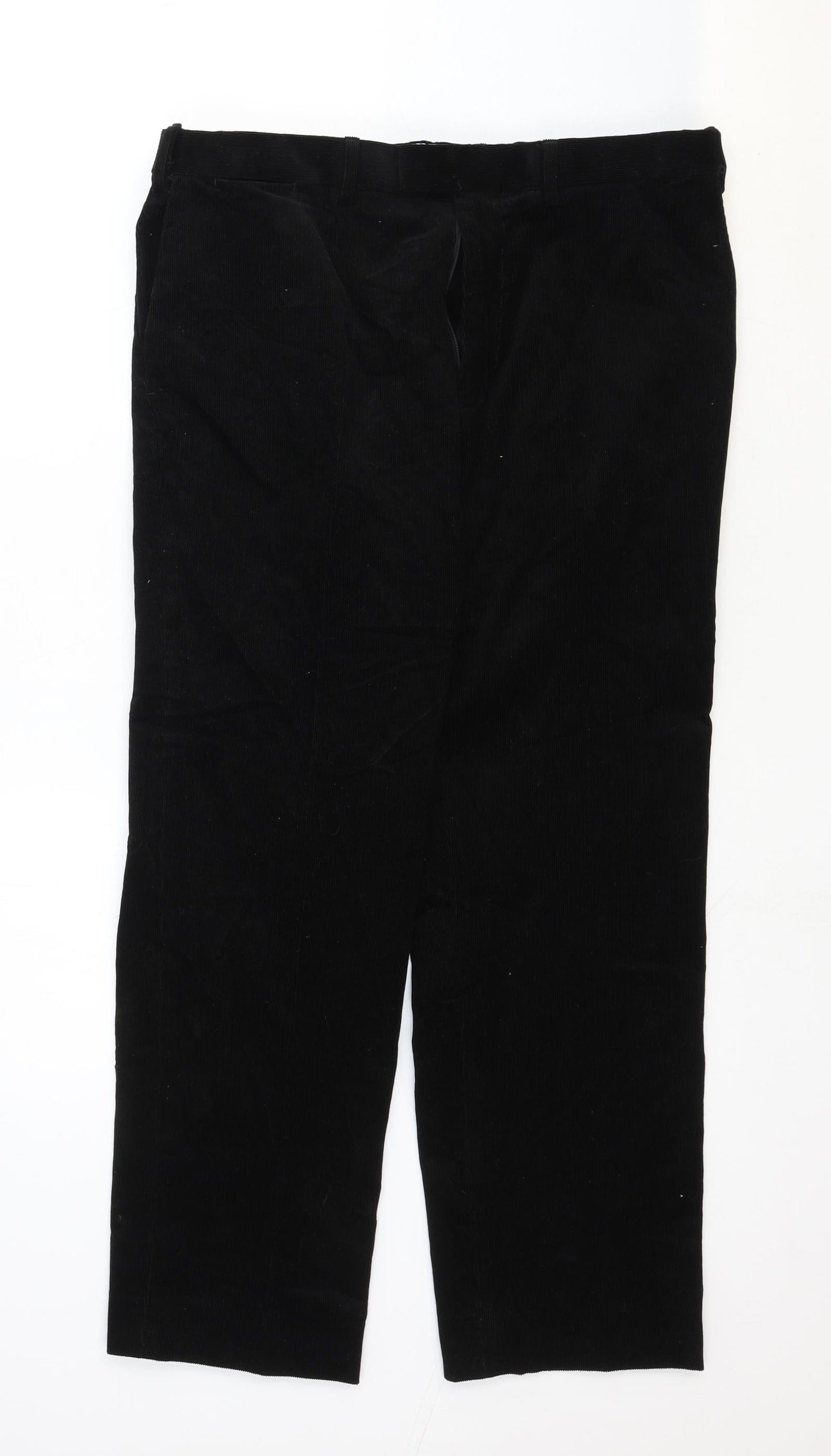 Marks and Spencer Mens Black Cotton Trousers Size 34 in Regular Zip