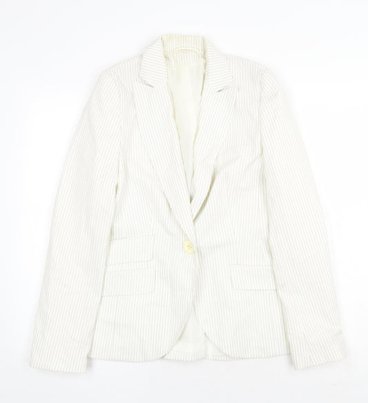 Topshop Womens White Striped Jacket Blazer Size 10 Button