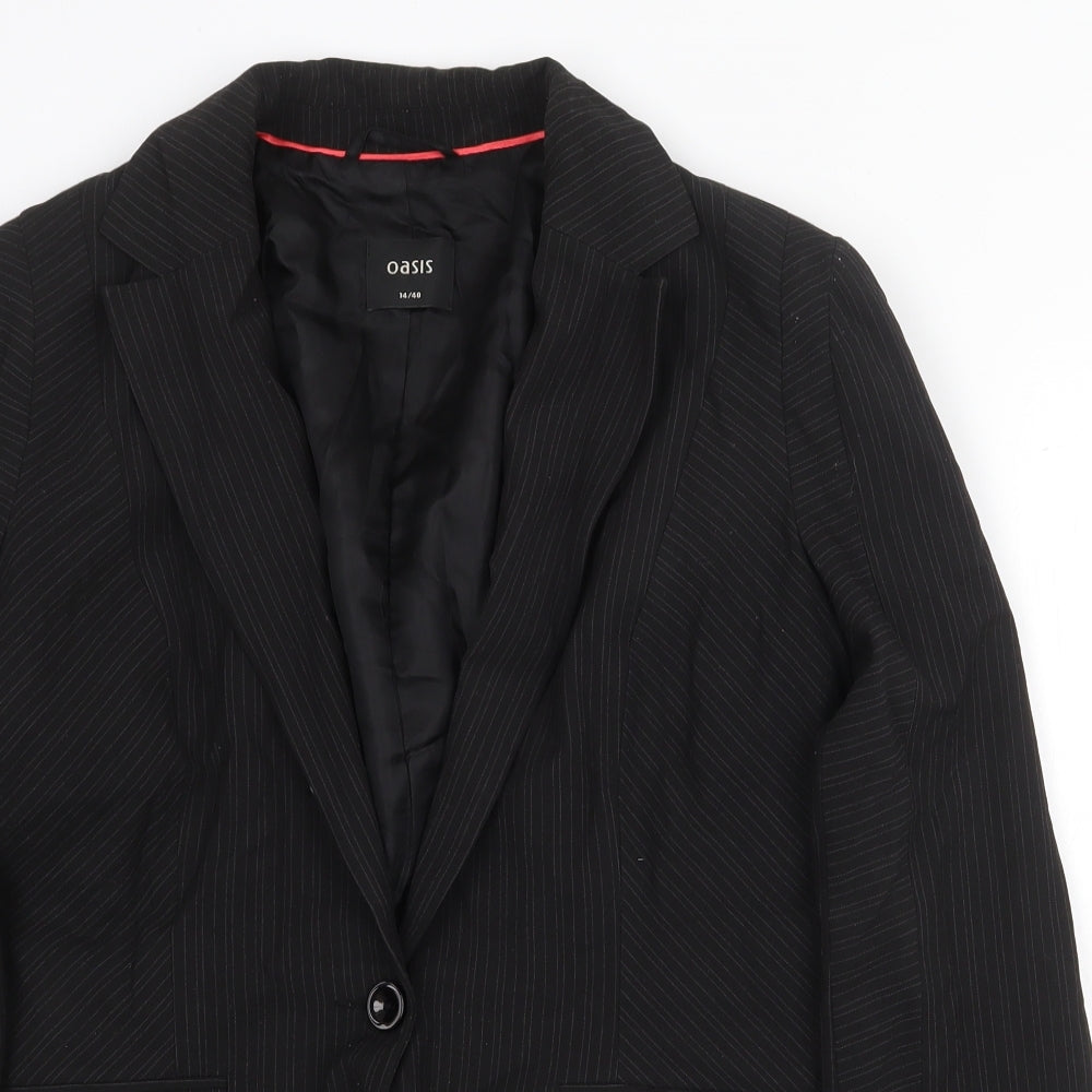 Oasis Womens Black Polyester Jacket Blazer Size 14 Button