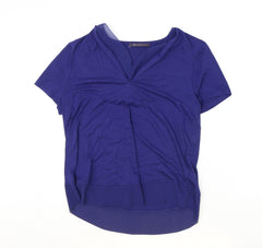 Marks and Spencer Womens Blue Polyester Basic Blouse Size 12 V-Neck