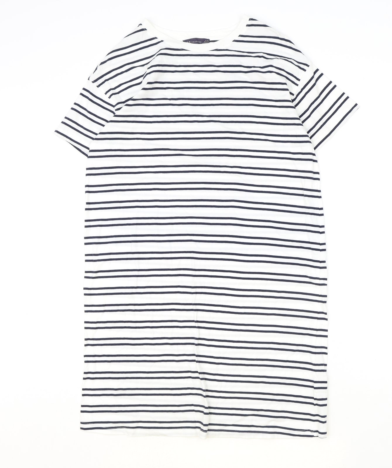Marks and Spencer Womens Ivory Striped 100% Cotton T-Shirt Dress Size 10 Round Neck Pullover
