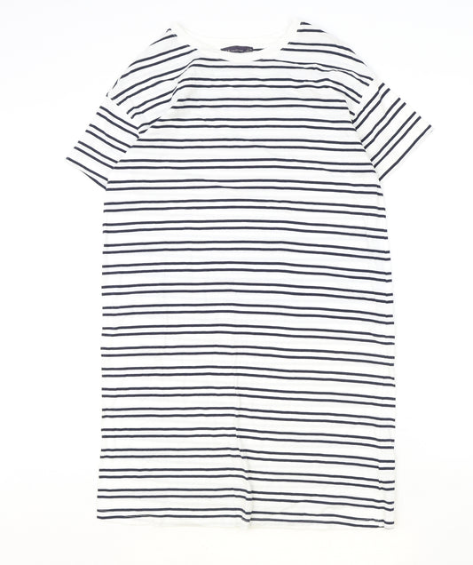 Marks and Spencer Womens Ivory Striped 100% Cotton T-Shirt Dress Size 10 Round Neck Pullover