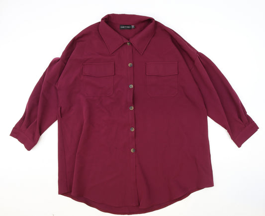 I SAW IT FIRST Womens Red Polyester Basic Button-Up Size 12 Collared