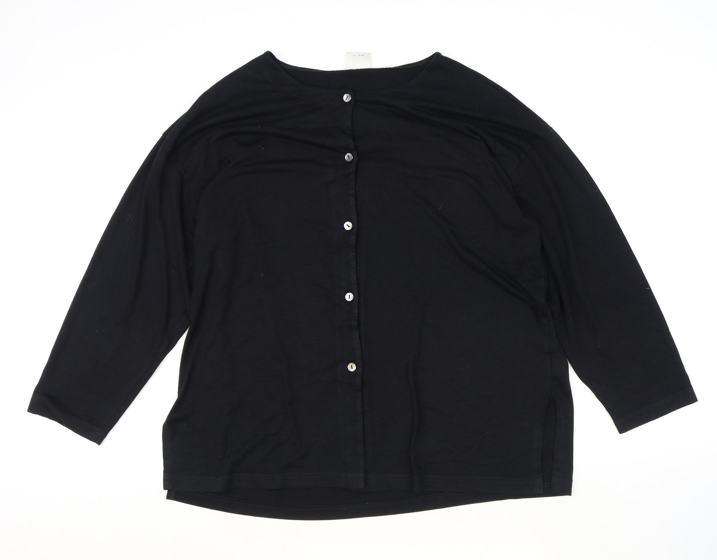 NEXT Womens Black Polyester Basic Button-Up Size L Round Neck