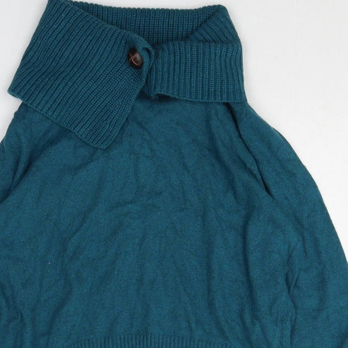 Alexon Womens Blue Roll Neck Cotton Pullover Jumper Size L Button