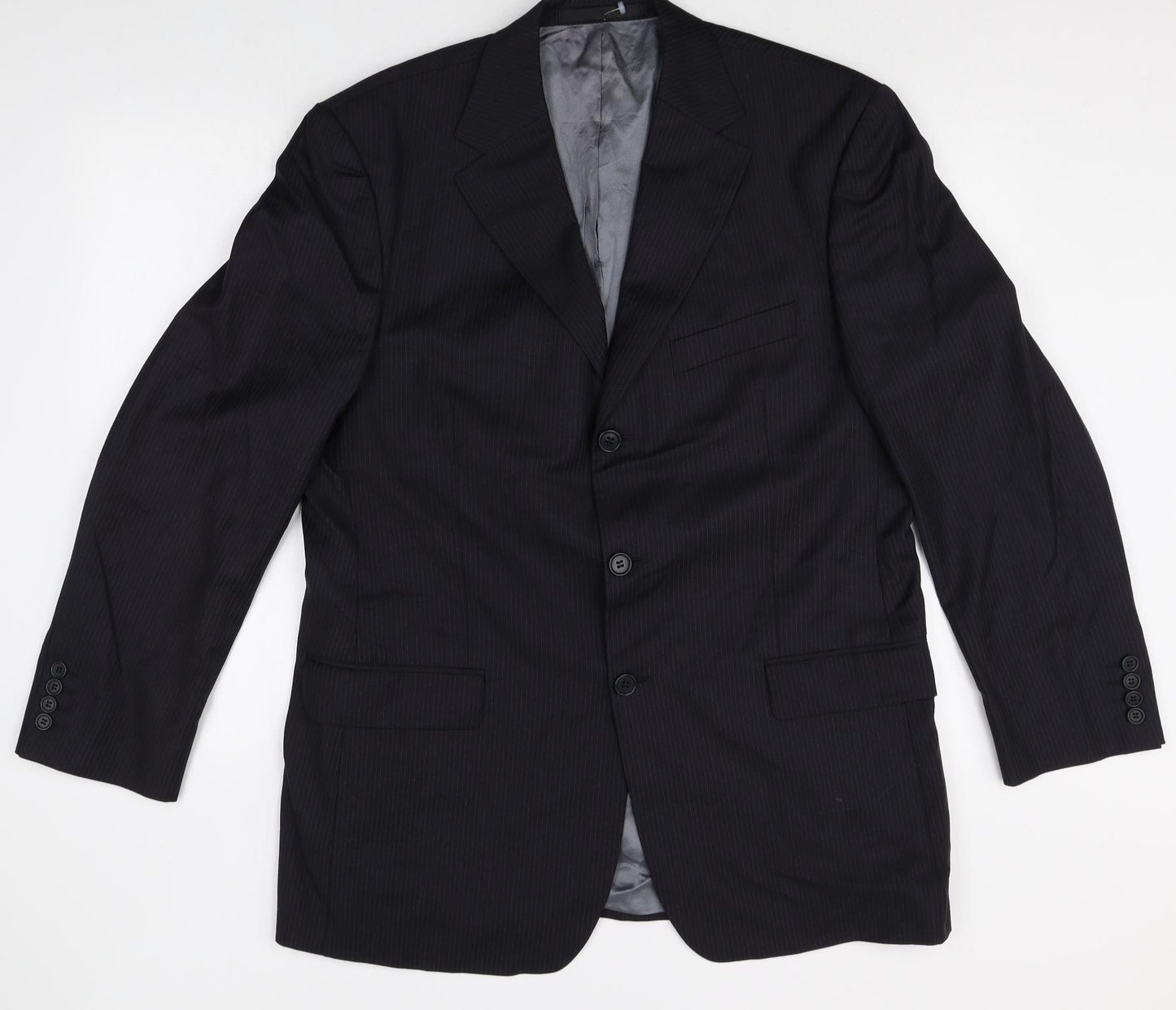 Marks and Spencer Mens Black Striped Wool Jacket Suit Jacket Size 42 Regular