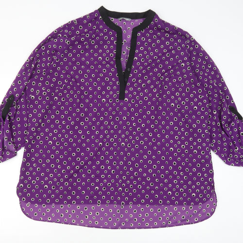 Marks and Spencer Womens Purple Geometric Polyester Basic Blouse Size 24 V-Neck