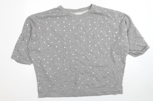 John Lewis Womens Grey Polka Dot Cotton Basic T-Shirt Size 18 Round Neck