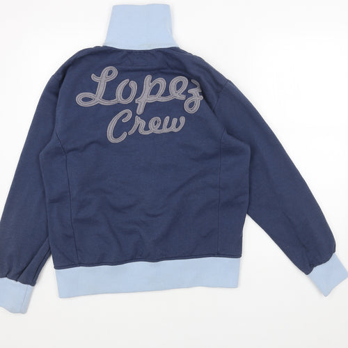 Warren Webber Womens Blue Cotton Full Zip Sweatshirt Size M Zip - High Neck Zipped Pockets Embroidered Applique 78 Lopez Crew