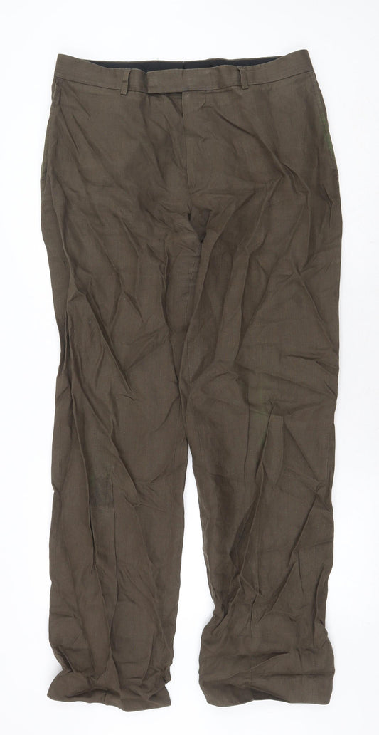 HUGO BOSS Mens Grey Polyester Trousers Size 38 in Regular Zip