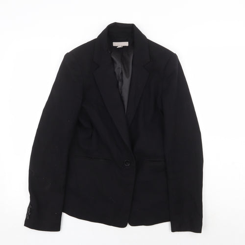 H&M Womens Black Polyester Jacket Blazer Size 8 Button