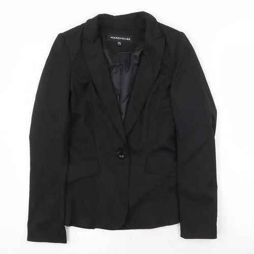 Warehouse Womens Black Polyester Jacket Blazer Size 8 Button