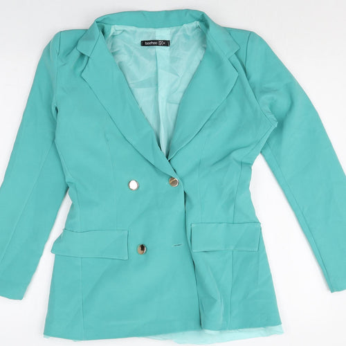 Boohoo Womens Blue Polyester Jacket Suit Jacket Size 8