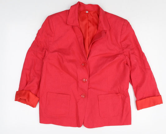 Preworn Womens Red Linen Jacket Blazer Size 14