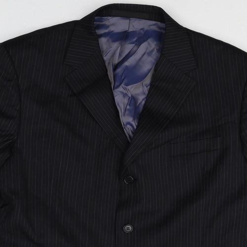 Marks and Spencer Mens Black Striped Wool Jacket Suit Jacket Size 46 Regular