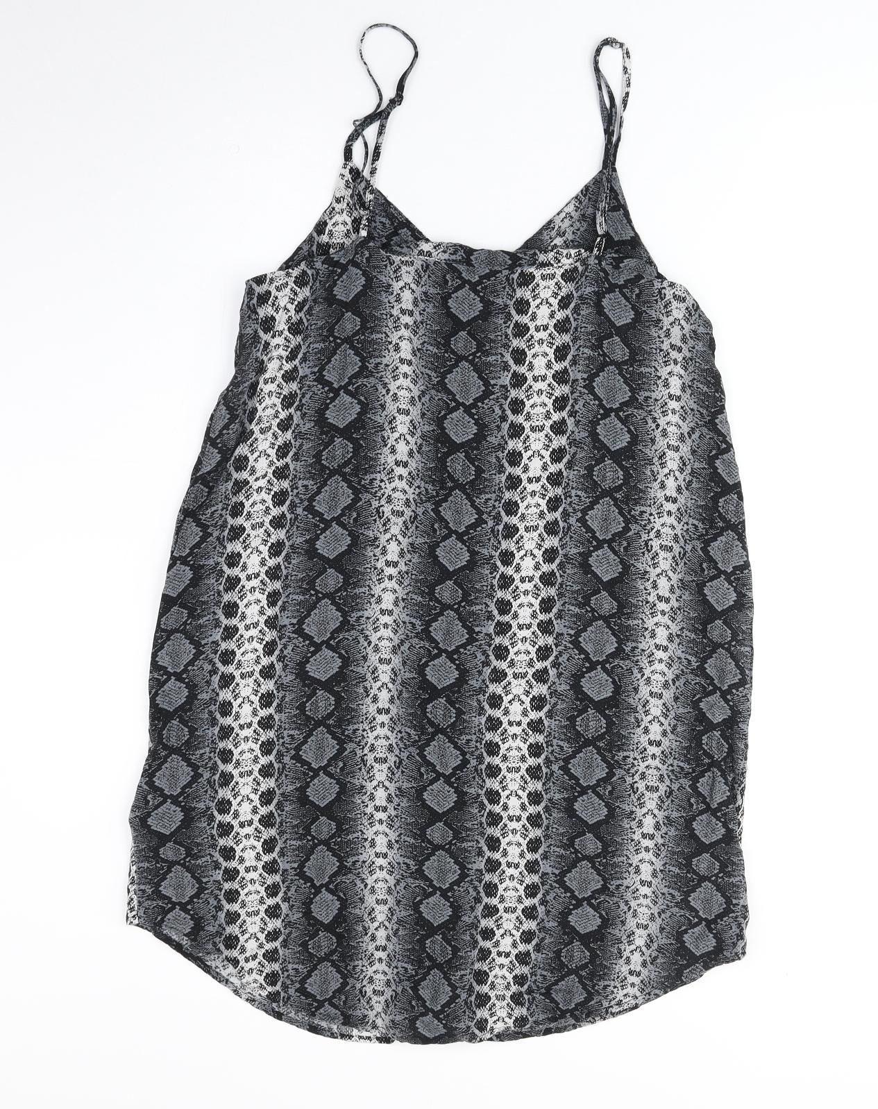 H&M Womens Grey Geometric Polyester Tank Dress Size 8 V-Neck Pullover
