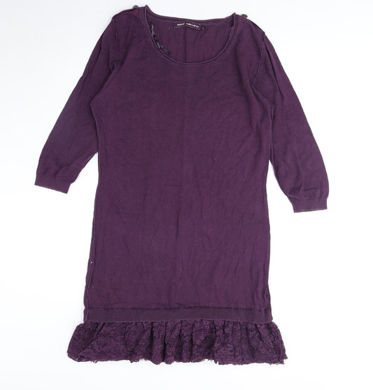 NEXT Womens Purple Cotton Tunic Blouse Size 12 Boat Neck
