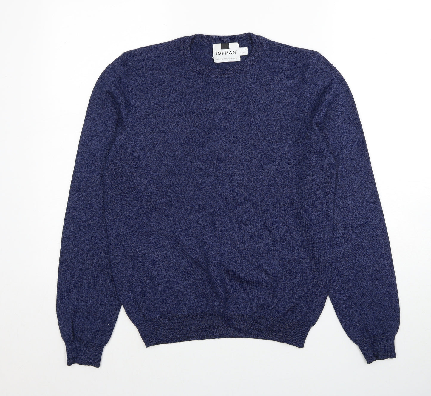Topman Mens Blue Round Neck Wool Pullover Jumper Size M Long Sleeve