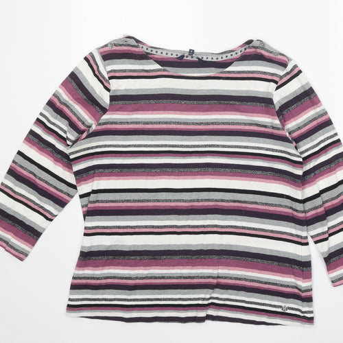 Maine Womens Purple Striped Cotton Basic T-Shirt Size 18 Round Neck