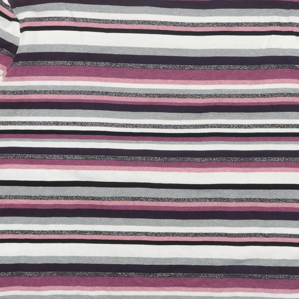 Maine Womens Purple Striped Cotton Basic T-Shirt Size 18 Round Neck