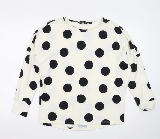 Dorothy Perkins Womens White Polka Dot Polyester Basic T-Shirt Size 12 Round Neck