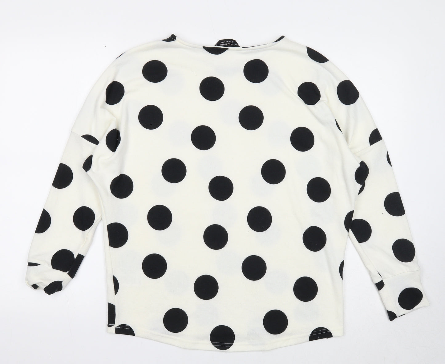Dorothy Perkins Womens White Polka Dot Polyester Basic T-Shirt Size 12 Round Neck