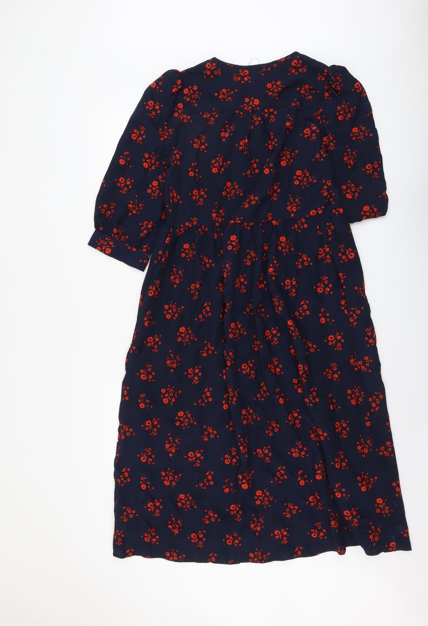 Marks and Spencer Womens Blue Floral Polyester A-Line Size 8 Round Neck Tie