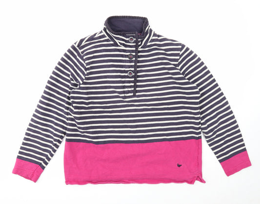 Country Rose Soap Co. Womens Multicoloured Striped Cotton Pullover Sweatshirt Size L Button