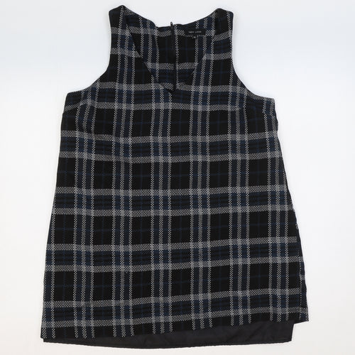 New Look Womens Black Check Polyester A-Line Size 14 V-Neck Zip
