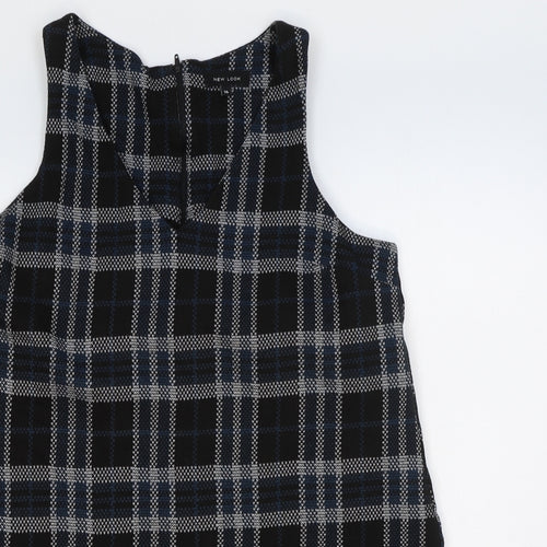 New Look Womens Black Check Polyester A-Line Size 14 V-Neck Zip