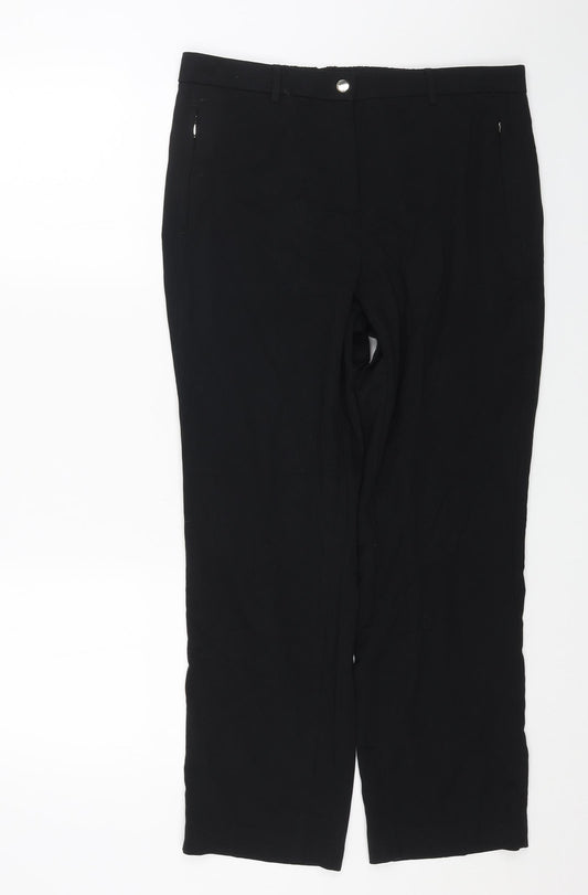 Marks and Spencer Womens Black Polyester Trousers Size 14 L27 in Regular Zip
