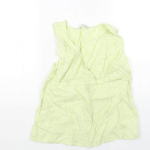 NICOLE FARHI Womens Green Linen Basic Blouse Size 14 V-Neck