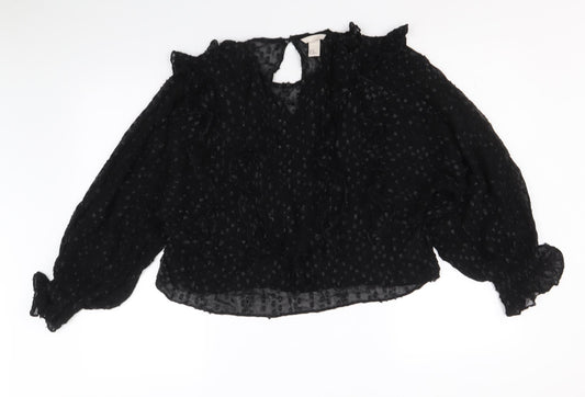 H&M Womens Black Polyester Basic Blouse Size XS V-Neck
