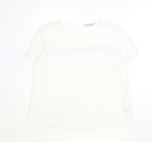 Planet Womens Ivory Polyester Basic T-Shirt Size 14 Round Neck