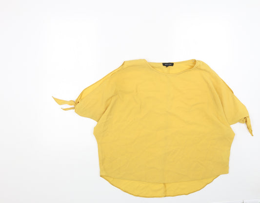 New Look Womens Yellow Polyester Basic Blouse Size 16 Round Neck - Tie Sleeve Detail