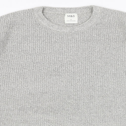 Marks and Spencer Mens Grey Round Neck Polyamide Pullover Jumper Size S Long Sleeve