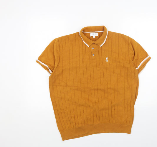 NEXT Mens Orange Cotton Polo Size XL Collared Button
