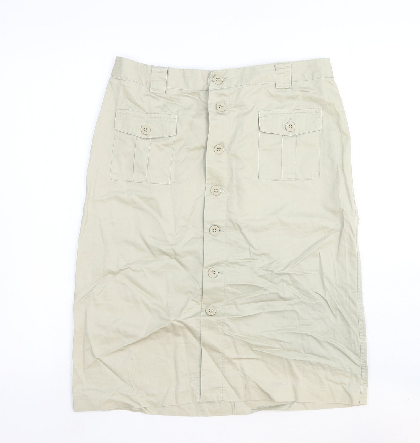 Gap Womens Beige Cotton Straight & Pencil Skirt Size 8 Button - Pockets