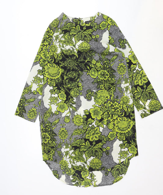 Topshop Womens Green Floral Viscose Shift Size 8 Round Neck Button