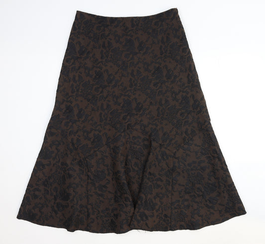 Per Una Womens Brown Floral Cotton A-Line Skirt Size 14 Zip