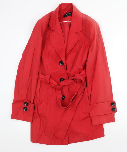 BHS Womens Red Trench Coat Coat Size 12 Button - Belted