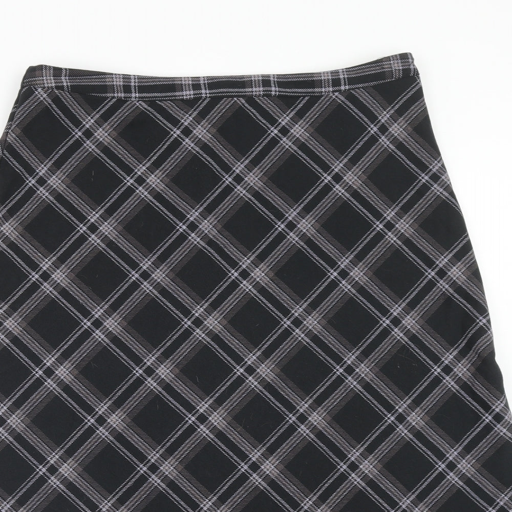 Dorothy Perkins Womens Black Plaid Polyester A-Line Skirt Size 16 Regular Zip