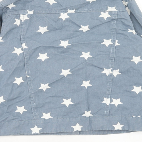 Threads Girls Blue Geometric Cotton Basic Jacket Jacket Size 9-10 Years Button - Star