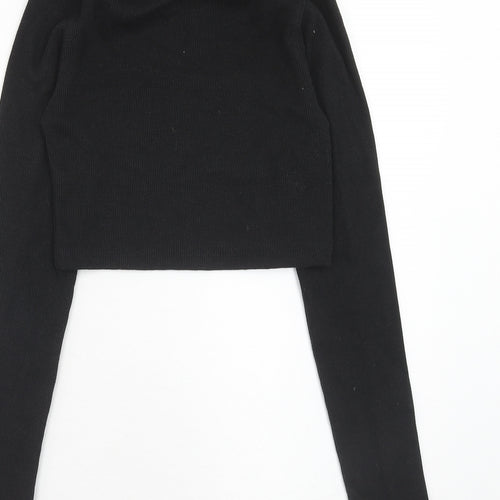 PRETTYLITTLETHING Womens Black Polyester Cropped T-Shirt Size 8 Roll Neck