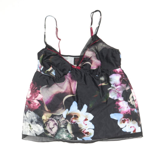 Ted Baker Womens Black Floral Polyester Camisole Tank Size 14 V-Neck