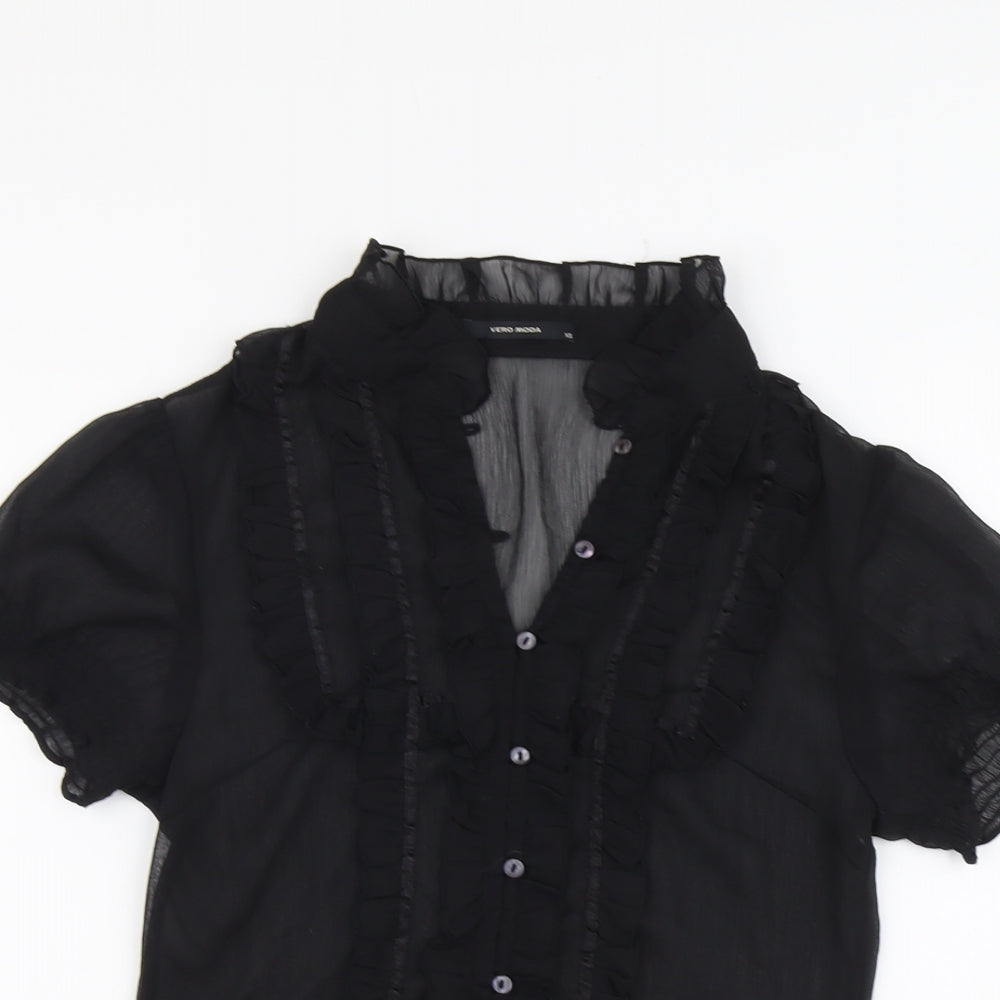 VERO MODA Womens Black Polyester Basic Button-Up Size XS Mock Neck
