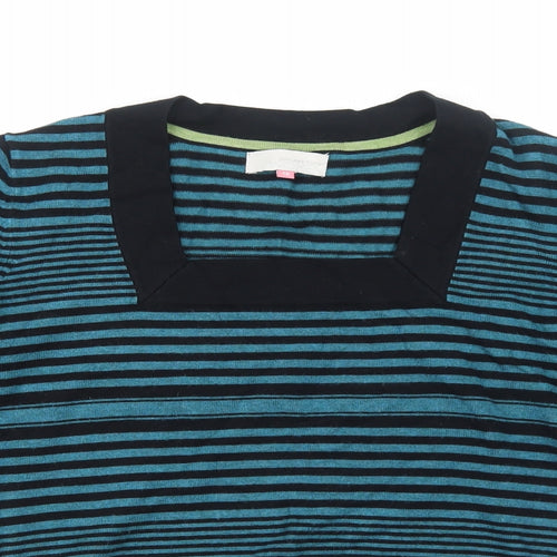 John Lewis Womens Blue Square Neck Striped Viscose Pullover Jumper Size 16 Pullover