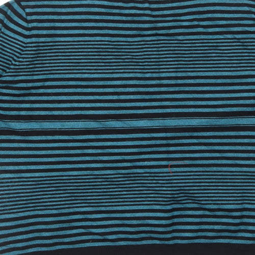 John Lewis Womens Blue Square Neck Striped Viscose Pullover Jumper Size 16 Pullover