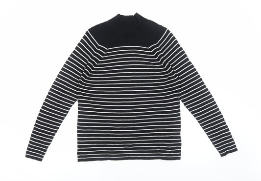 Marks and Spencer Womens Black High Neck Striped Viscose Pullover Jumper Size 16 Pullover - Ribbed